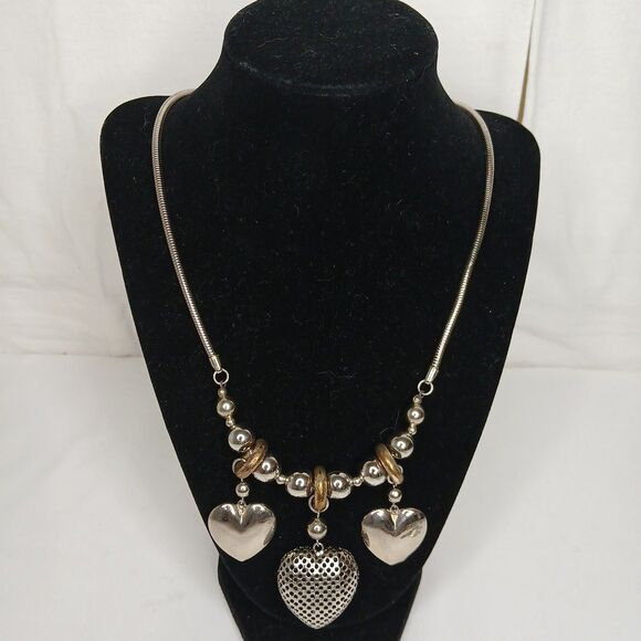 Dauplaise Jewelry Two Tone Heart Statement Necklace 11" Sophisticated Glam - Picture 1 of 6